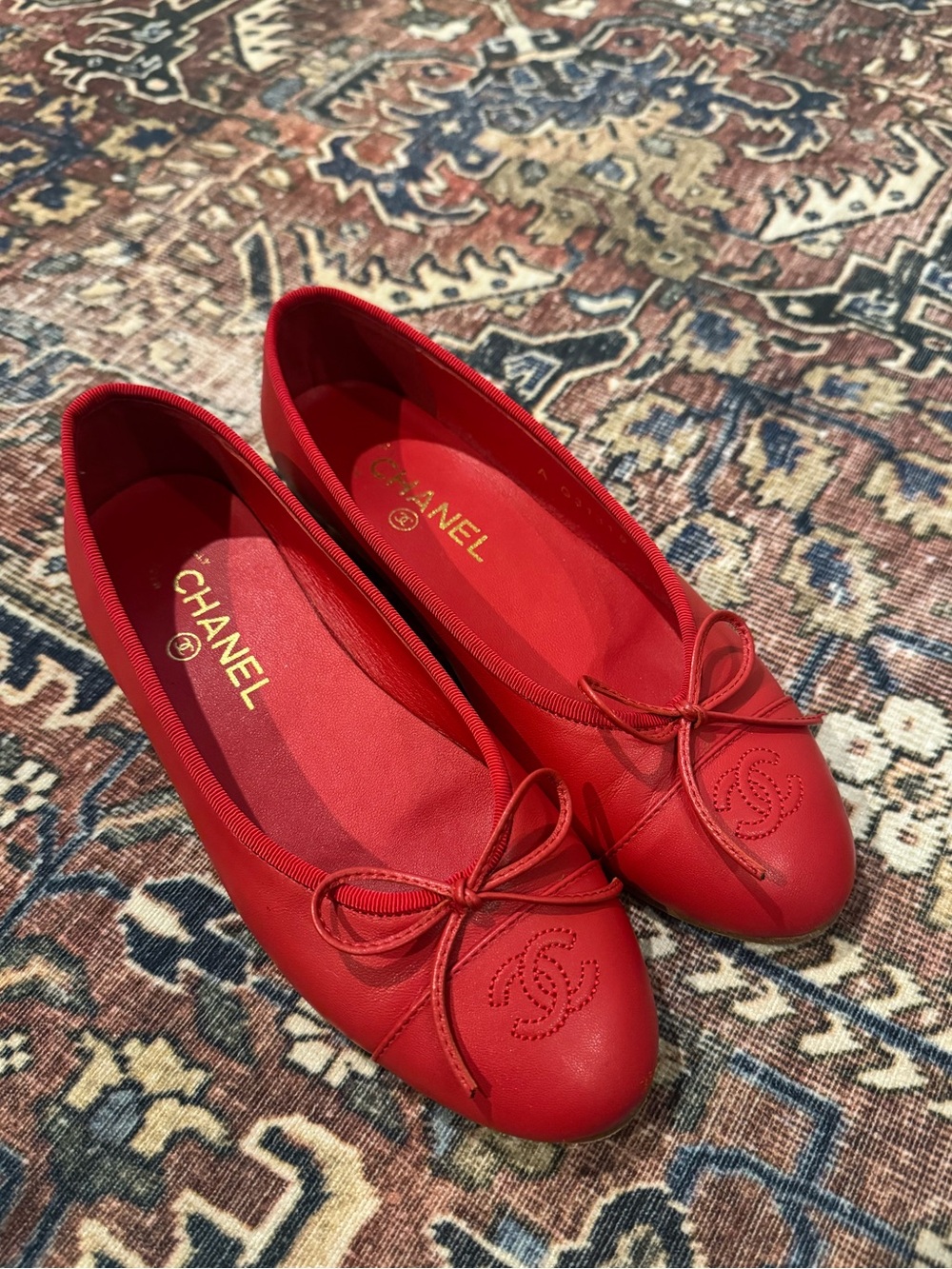 Genuine Leather Red CC Ballet Flats Size 37